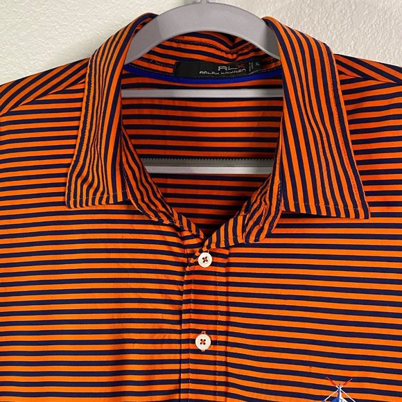RALPH‎ LAUREN RLX Mens Orange/Blue S/S Polo Shirt XL 1965 golf emblem - flawed - Picture 4 of 9
